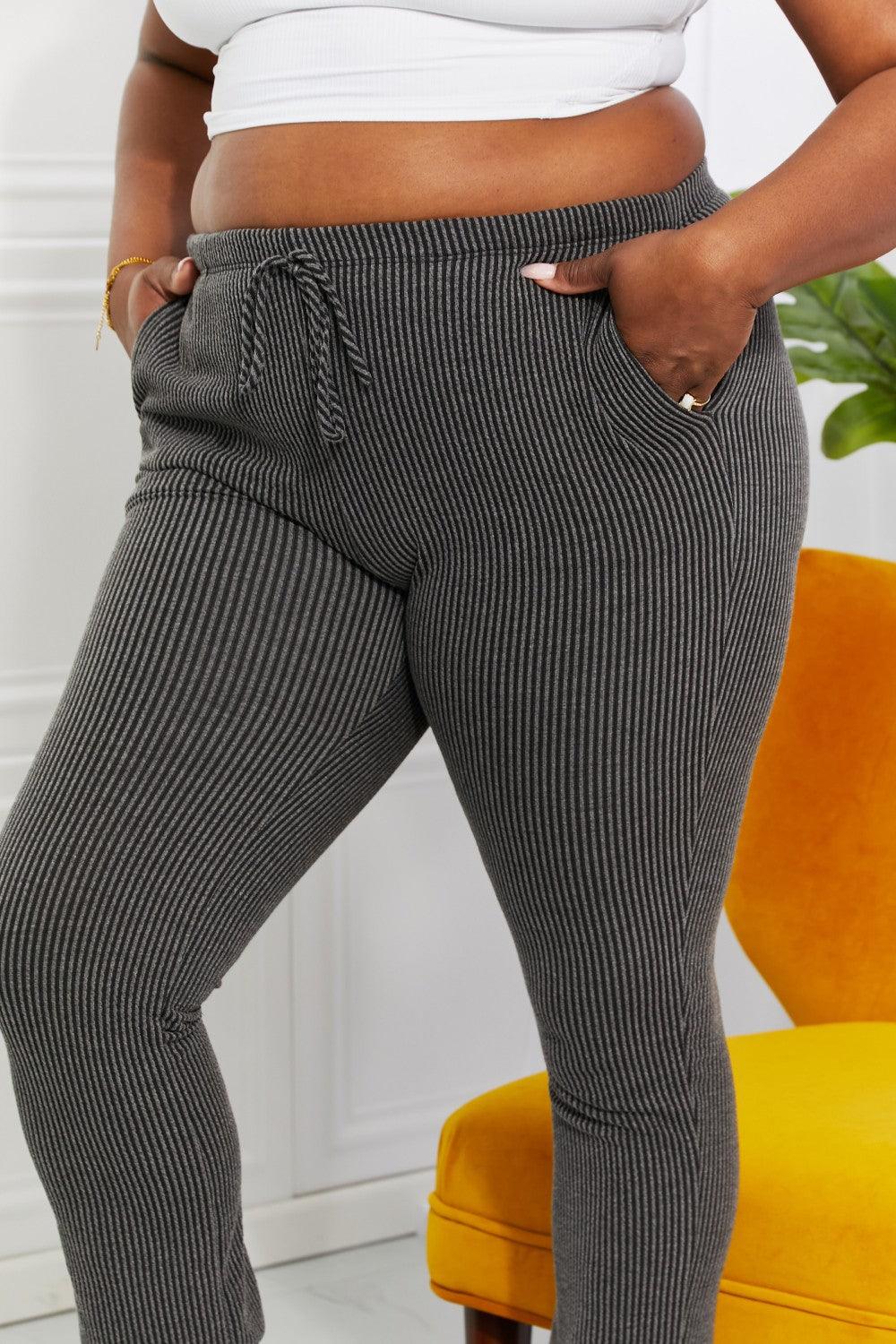 Blumin Apparel Full Size Easy Living Ribbed Joggers - PEONIES & LIME