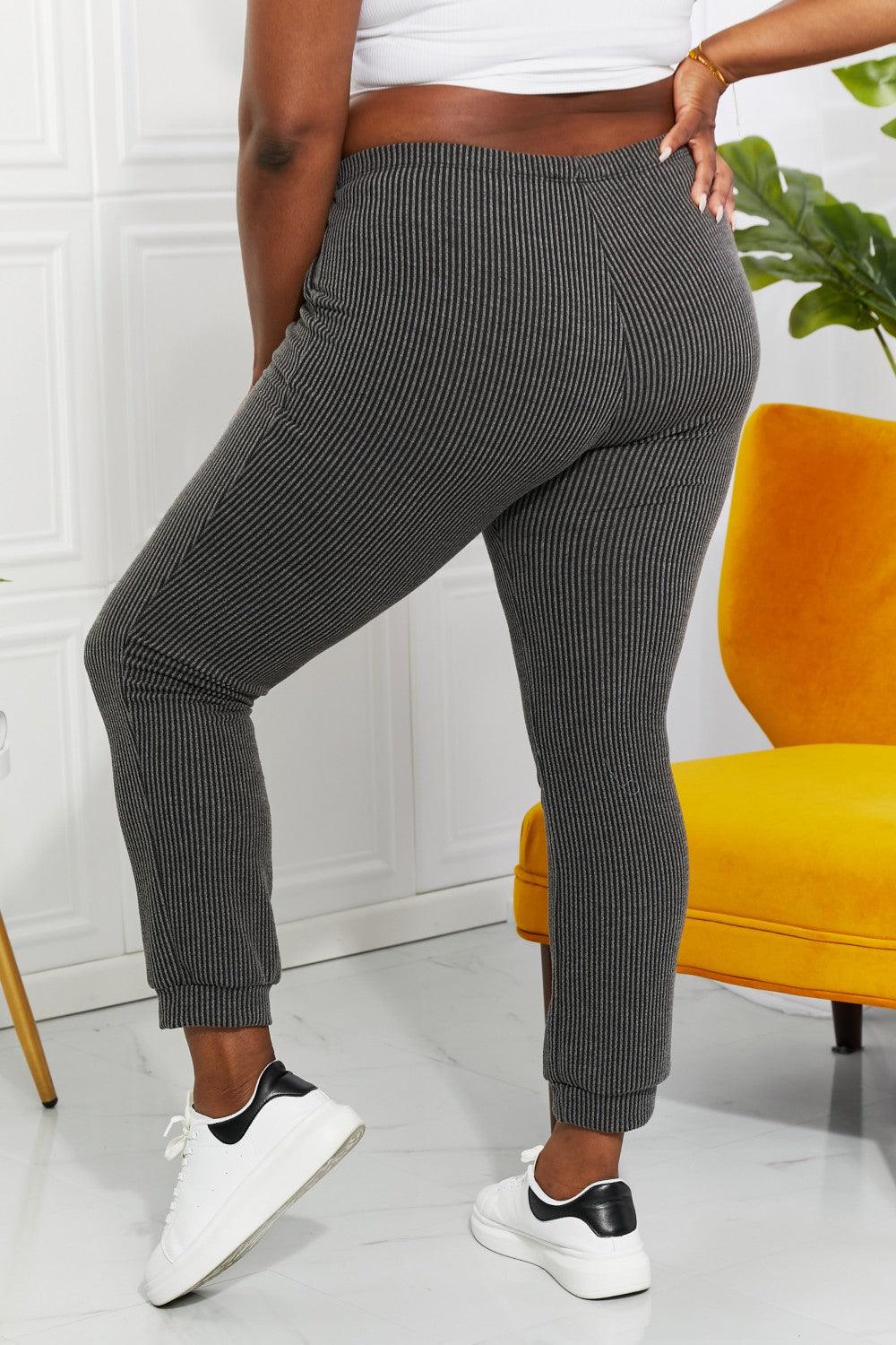 Blumin Apparel Full Size Easy Living Ribbed Joggers - PEONIES & LIME