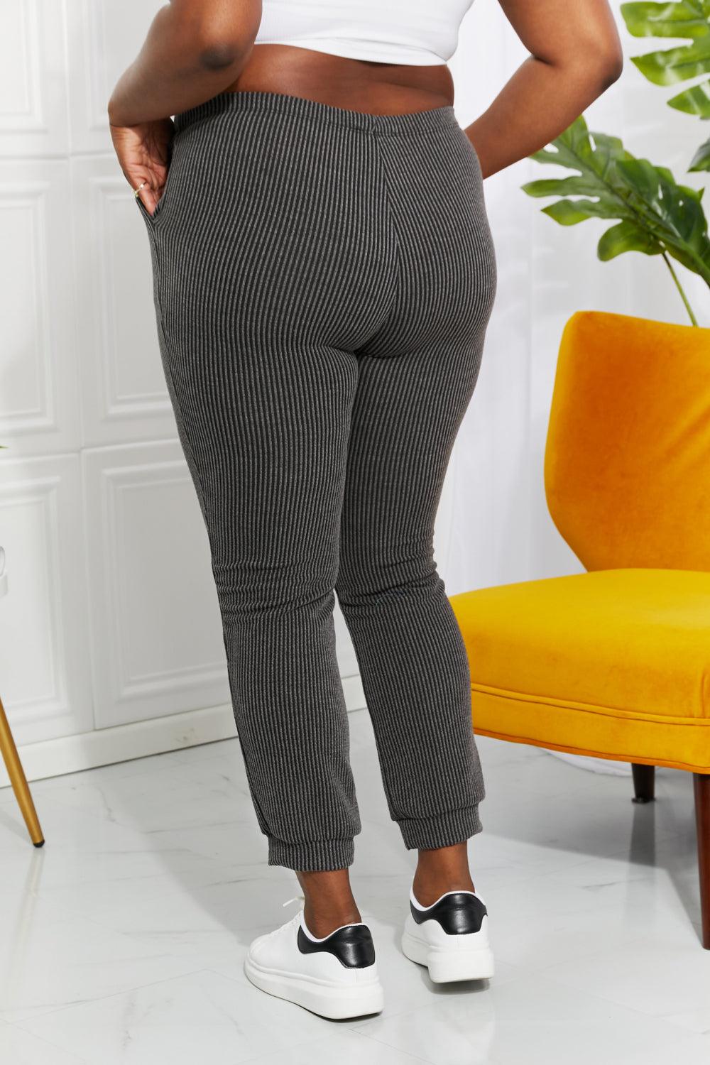 Blumin Apparel Full Size Easy Living Ribbed Joggers - PEONIES & LIME