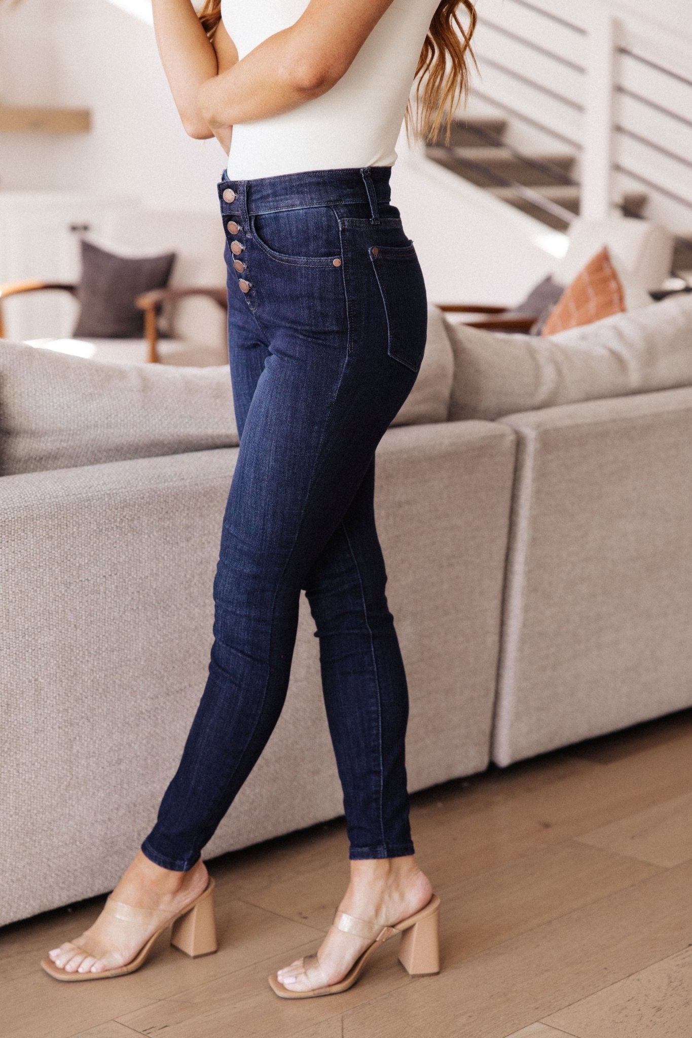 Celecia High Waist Hand Sanded Resin Skinny Jeans - PEONIES & LIME