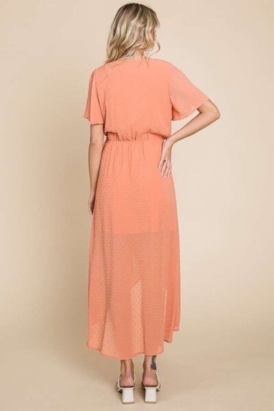 Culture Code Full Size Swiss Dot Tied Slit Short Sleeve Dress - PEONIES & LIME