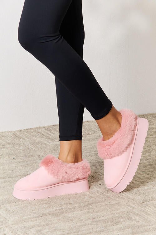 Furry Chunky Platform Ankle Boots - PEONIES & LIME