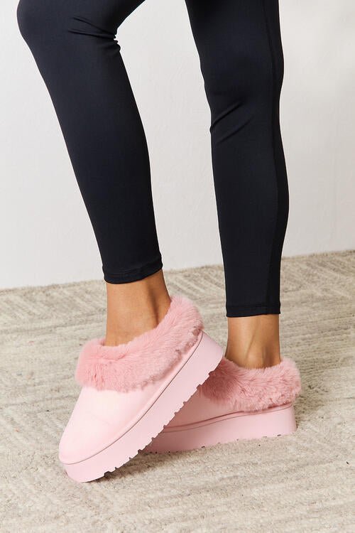 Furry Chunky Platform Ankle Boots - PEONIES & LIME