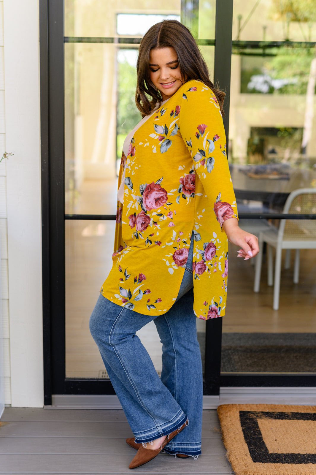 Golden Floral Cardigan - PEONIES & LIME