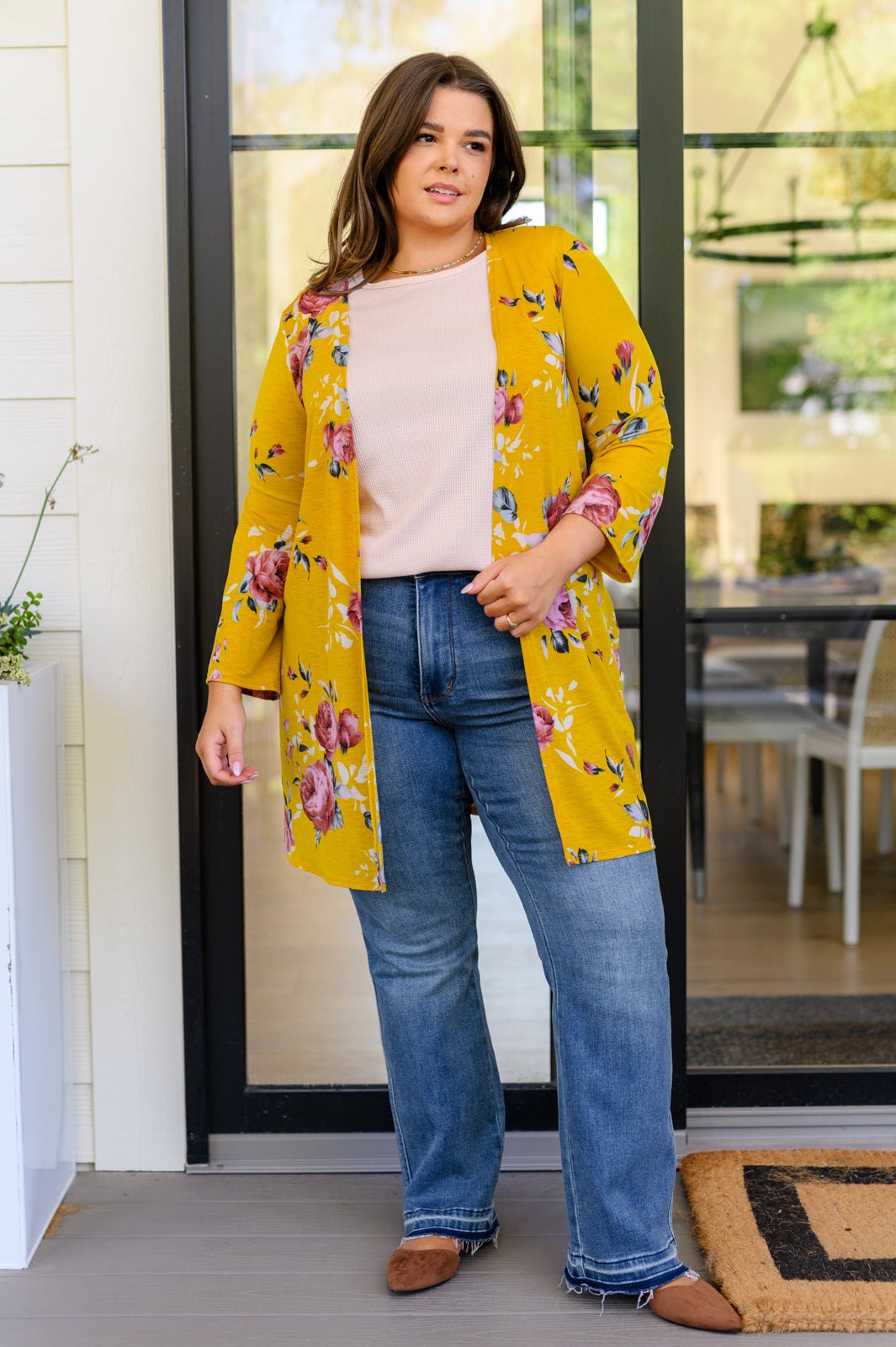Golden Floral Cardigan - PEONIES & LIME