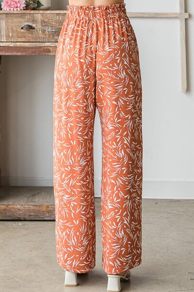 Heimish Full Size Printed Tied Straight Casual Pants - PEONIES & LIME