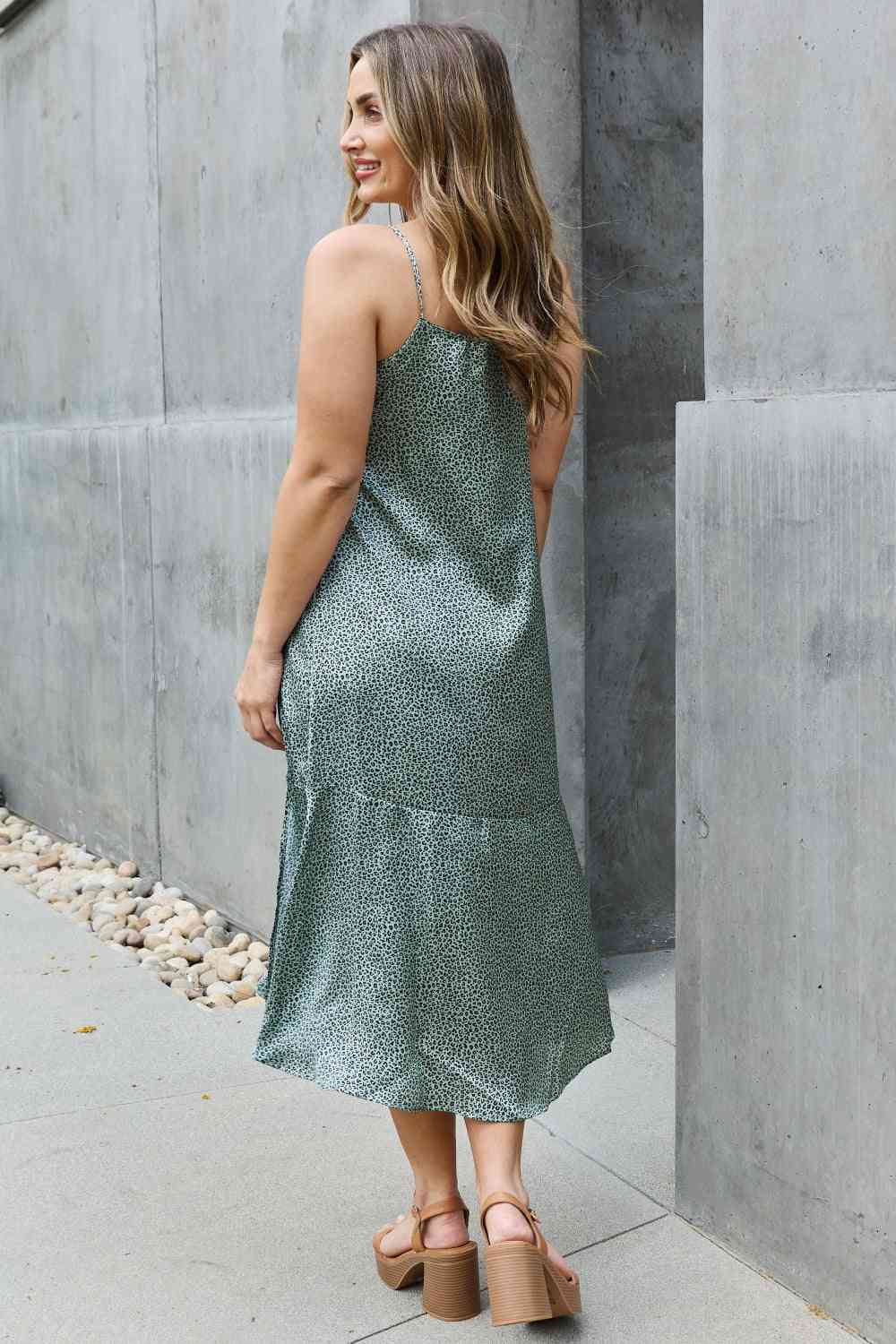 Jade By Jane Wild Thing Full Size Satin Midi Slit Dress - PEONIES & LIME