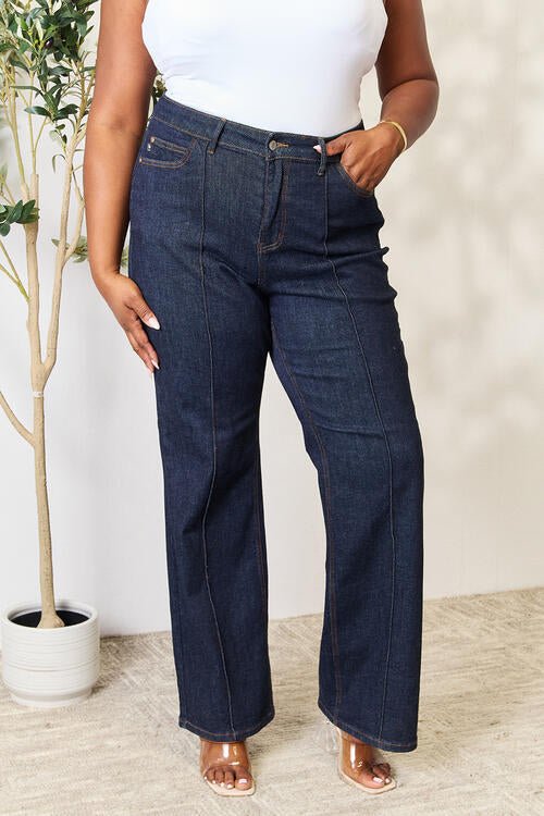 Judy Blue High Waist Wide Leg Jeans - PEONIES & LIME