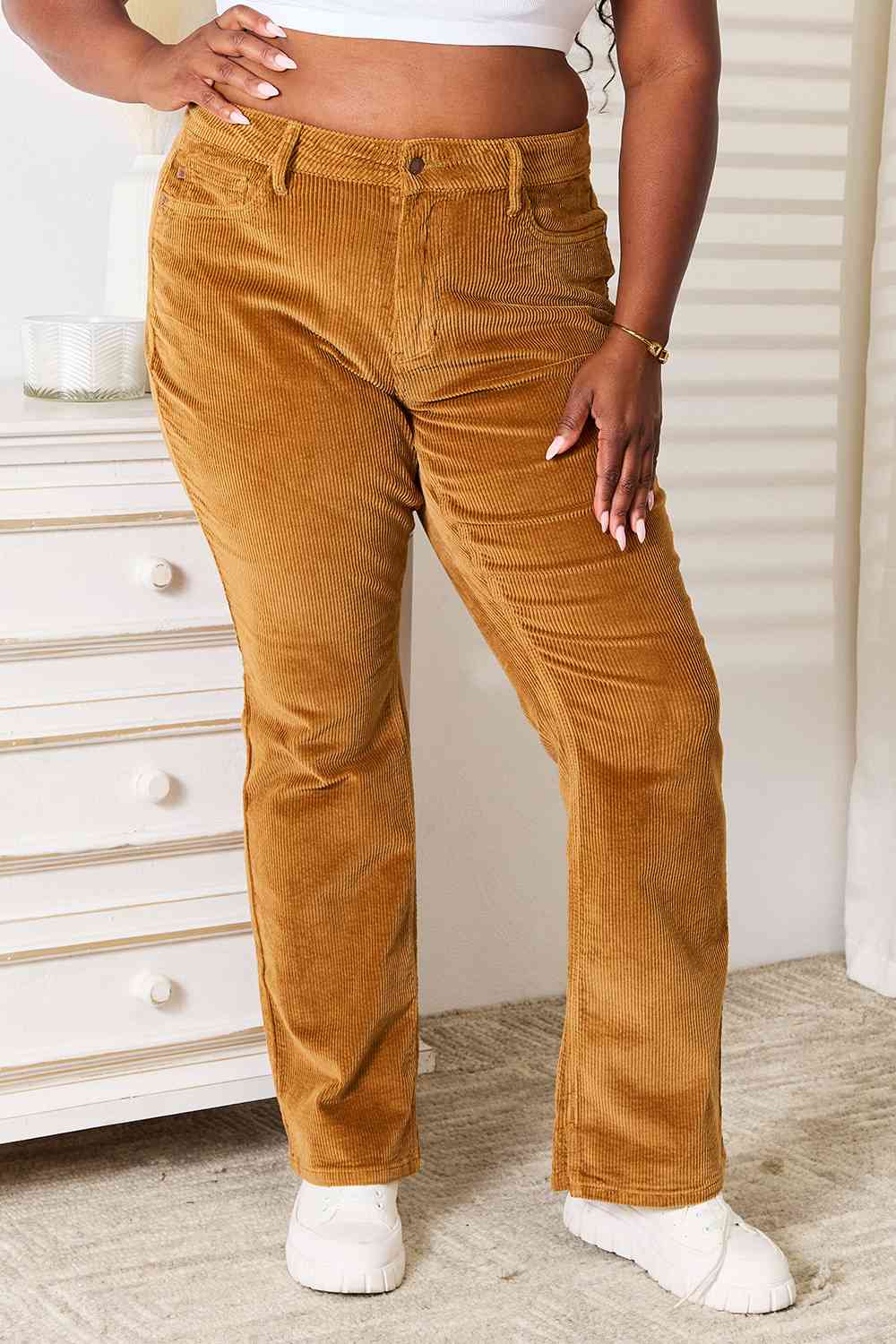Judy Blue Mid Rise Corduroy Pants - PEONIES & LIME