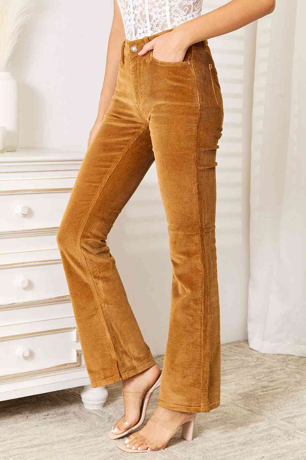 Judy Blue Mid Rise Corduroy Pants - PEONIES & LIME