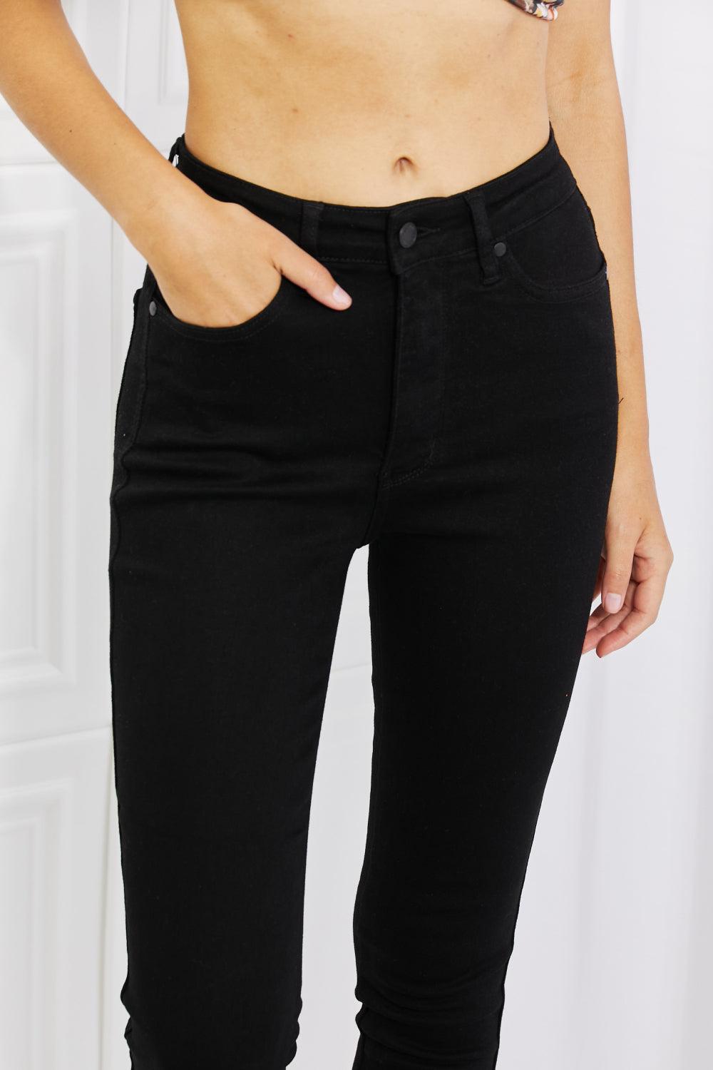 Judy Blue Mila Full Size High Waisted Shark Bite Hem Skinny Jeans - PEONIES & LIME