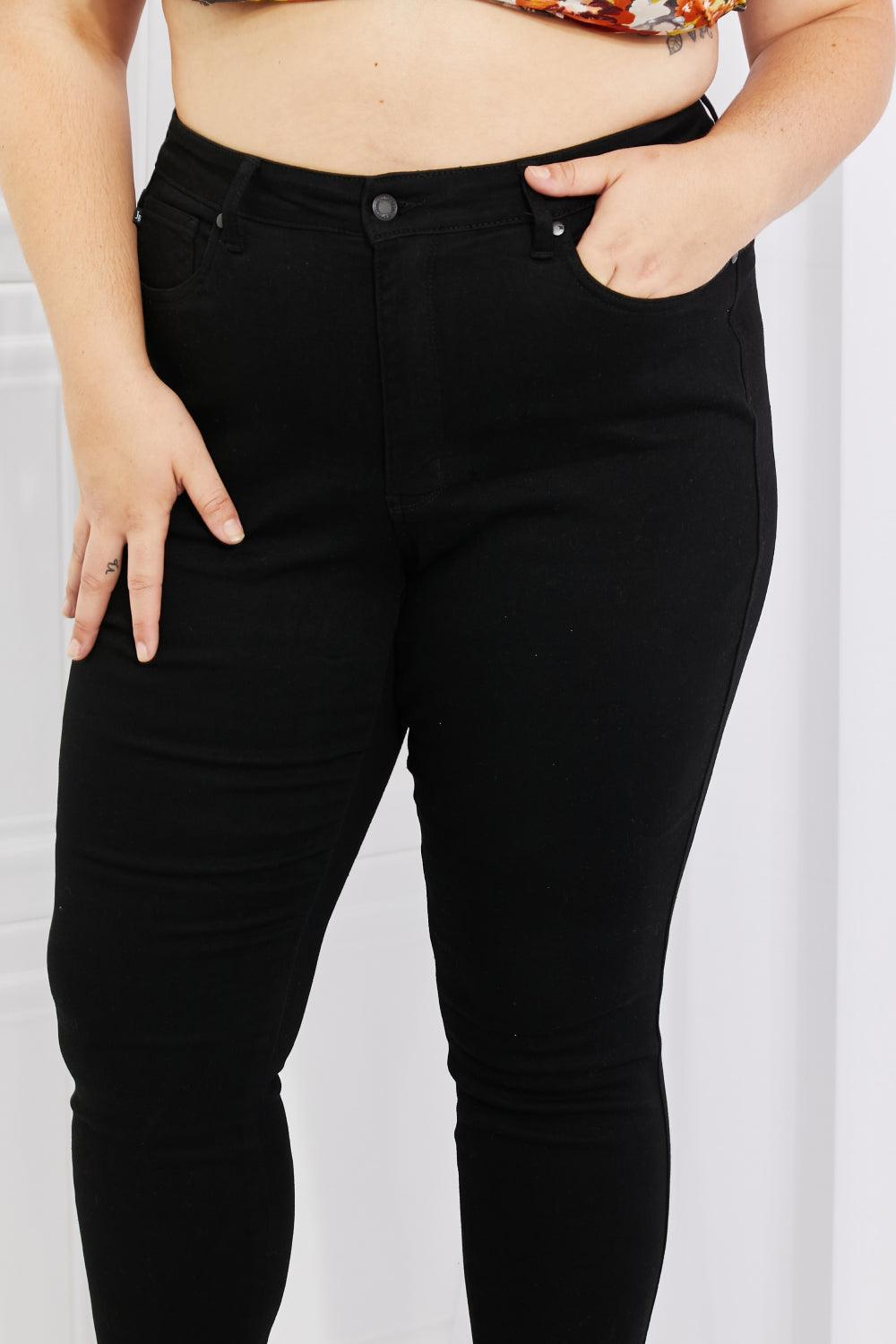 Judy Blue Mila Full Size High Waisted Shark Bite Hem Skinny Jeans - PEONIES & LIME