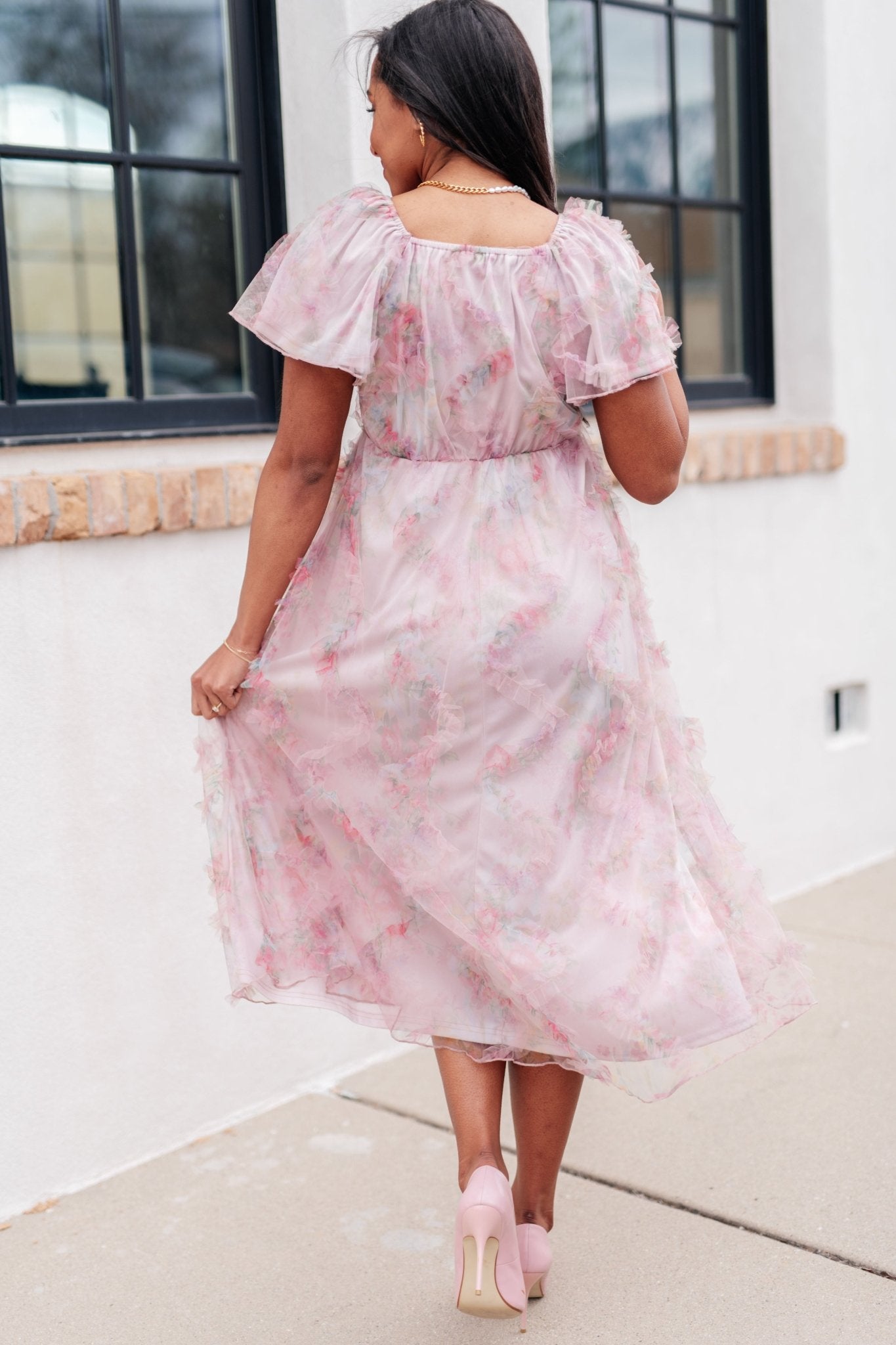 LadyBird Fluttersleeve Dress - PEONIES & LIME