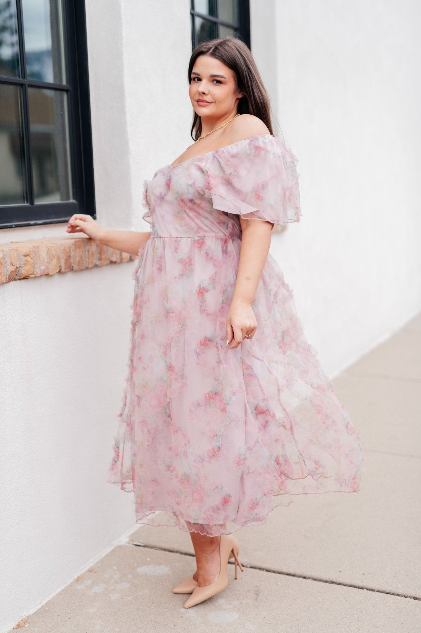 LadyBird Fluttersleeve Dress - PEONIES & LIME