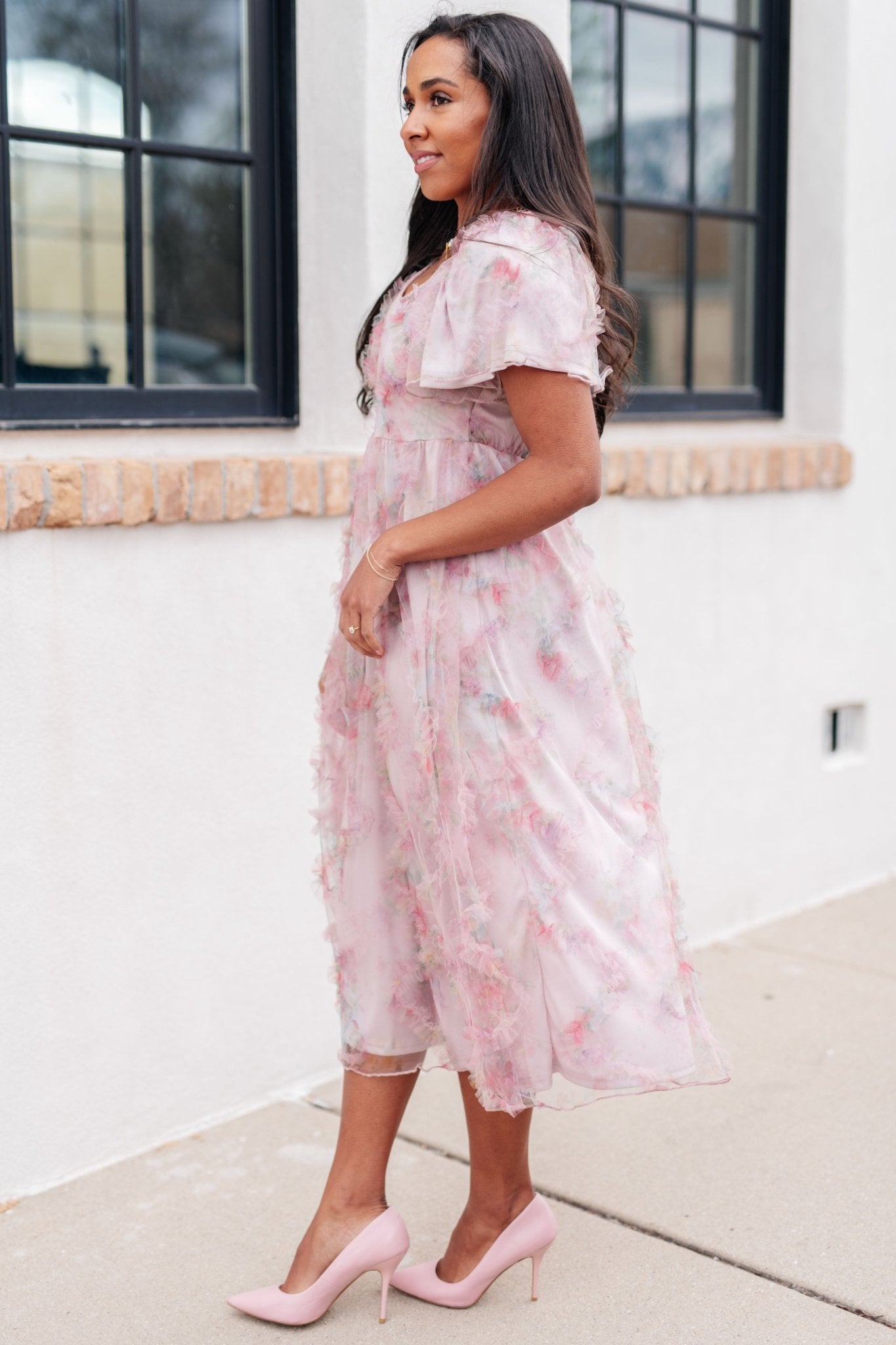 LadyBird Fluttersleeve Dress - PEONIES & LIME