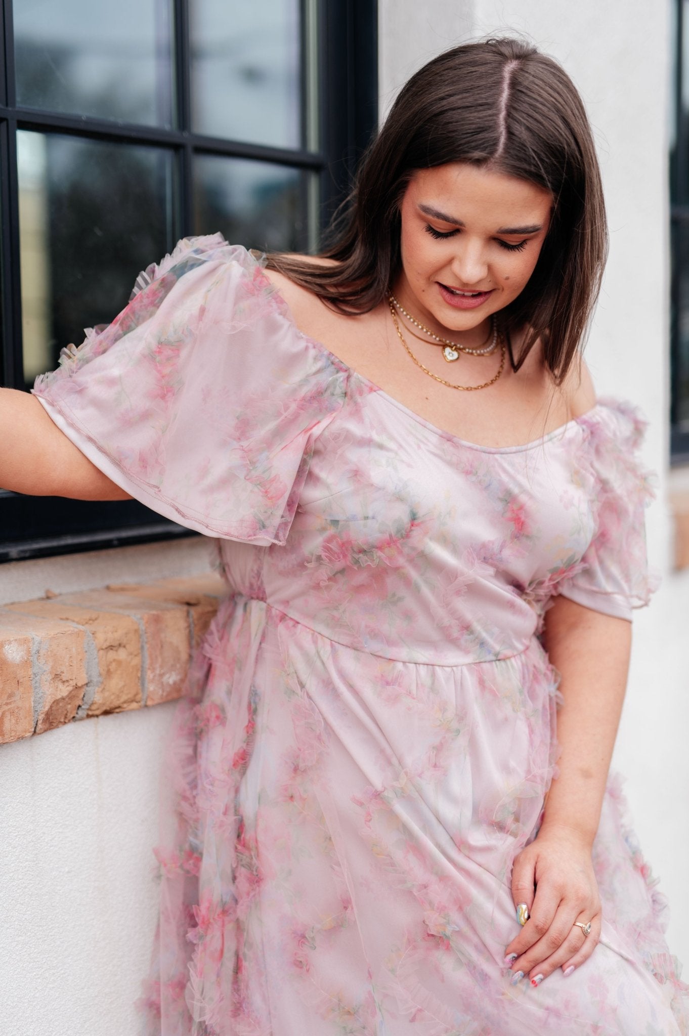 LadyBird Fluttersleeve Dress - PEONIES & LIME
