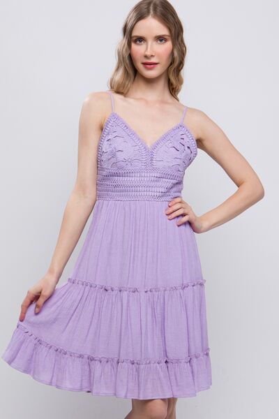 LOVE TREE Lace Detail Tied V-Neck Mini Cami Dress - PEONIES & LIME