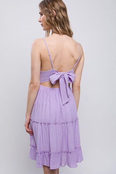 LOVE TREE Lace Detail Tied V-Neck Mini Cami Dress - PEONIES & LIME