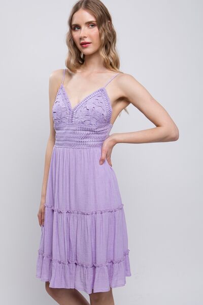 LOVE TREE Lace Detail Tied V-Neck Mini Cami Dress - PEONIES & LIME