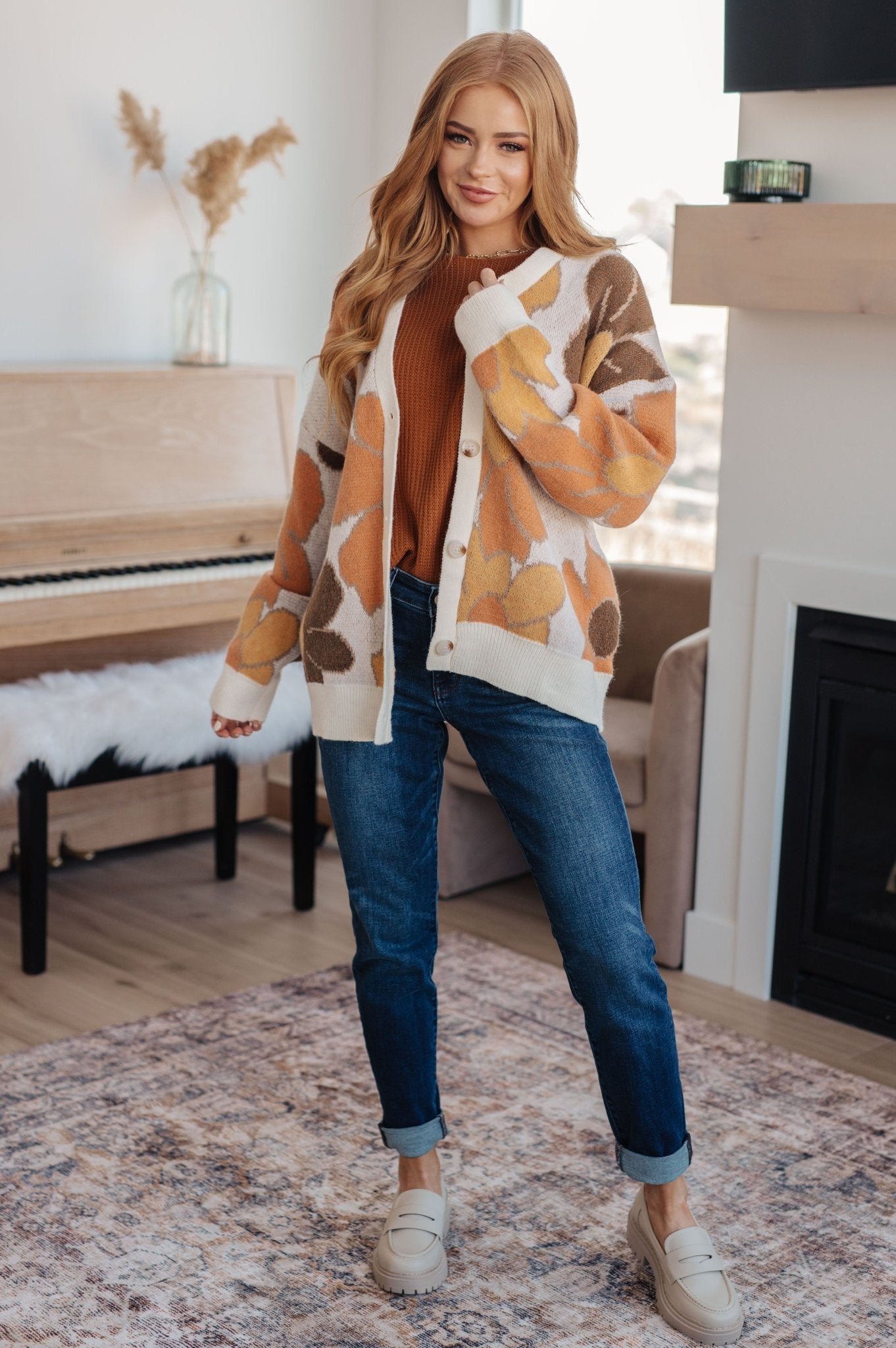 Modern Floral Cardigan - PEONIES & LIME