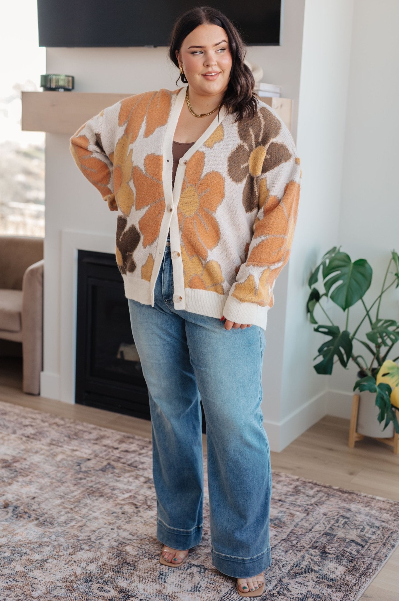 Modern Floral Cardigan - PEONIES & LIME