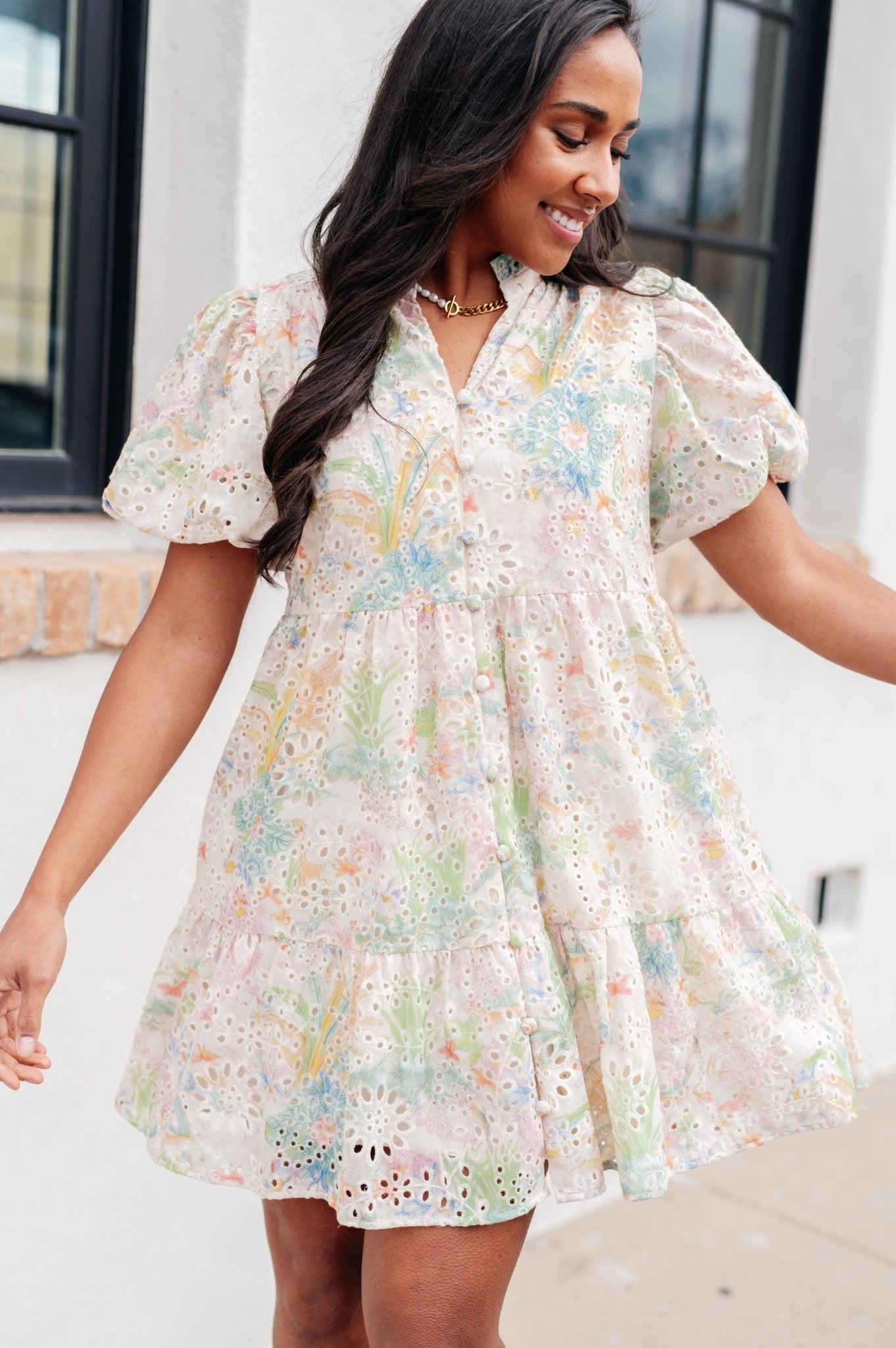 Only In Spring Eyelet Dress - PEONIES & LIME