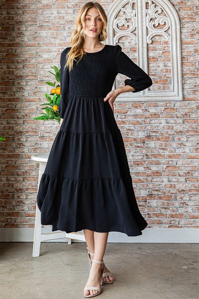Reborn J Round Neck Smocked Tiered Dress - PEONIES & LIME