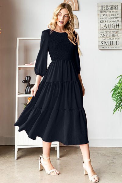 Reborn J Round Neck Smocked Tiered Dress - PEONIES & LIME