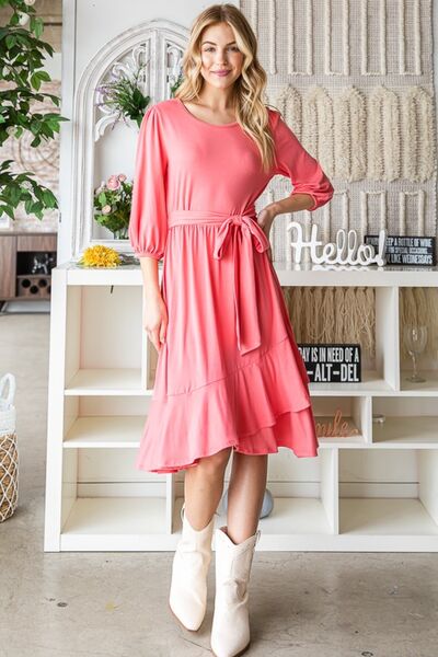 Reborn J Tie Front Ruffle Hem Dress - PEONIES & LIME