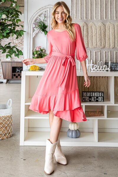 Reborn J Tie Front Ruffle Hem Dress - PEONIES & LIME