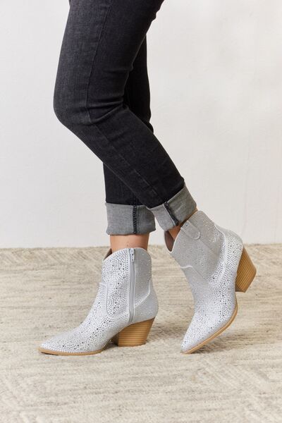 Rhinestone Ankle Cowboy Boots - PEONIES & LIME