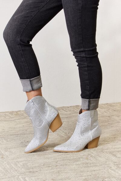 Rhinestone Ankle Cowboy Boots - PEONIES & LIME