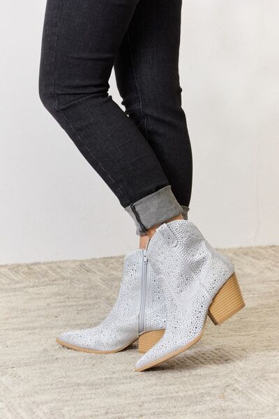 Rhinestone Ankle Cowboy Boots - PEONIES & LIME