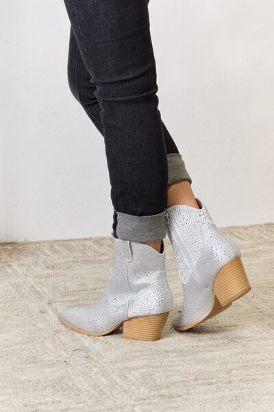 Rhinestone Ankle Cowboy Boots - PEONIES & LIME