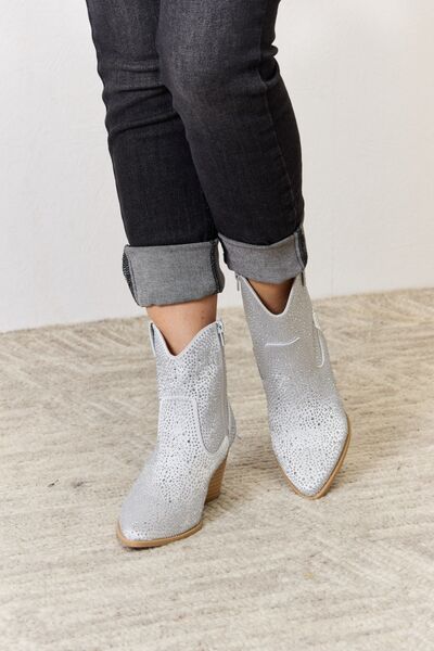Rhinestone Ankle Cowboy Boots - PEONIES & LIME