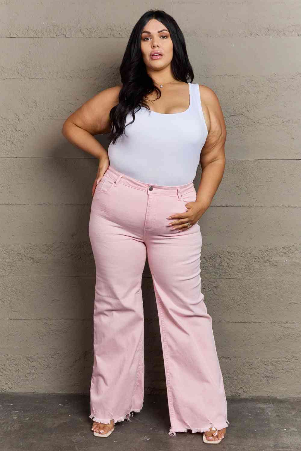 RISEN Raelene High Waist Wide Leg Jeans - PEONIES & LIME
