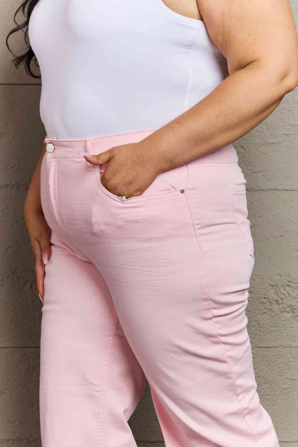RISEN Raelene High Waist Wide Leg Jeans - PEONIES & LIME
