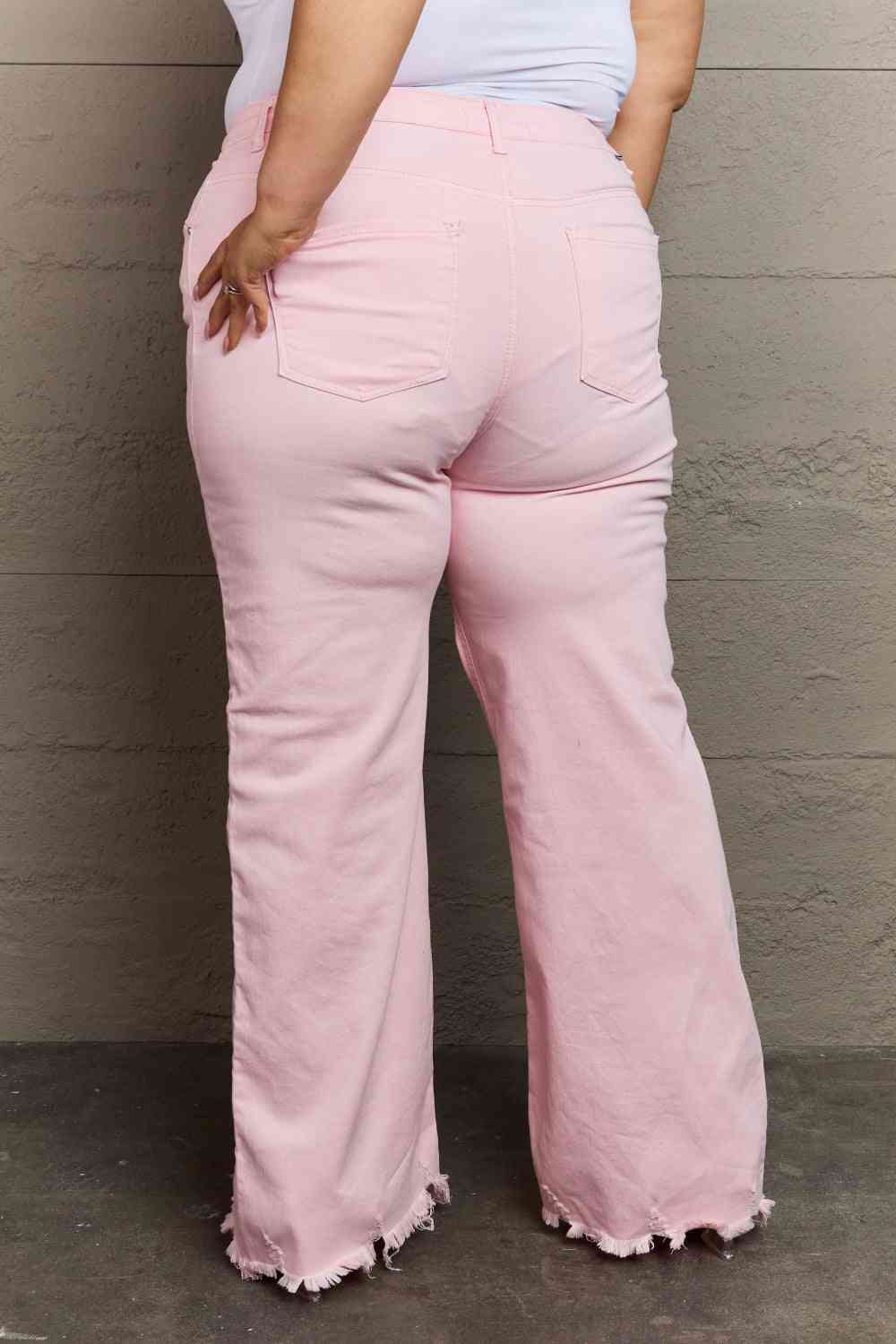 RISEN Raelene High Waist Wide Leg Jeans - PEONIES & LIME