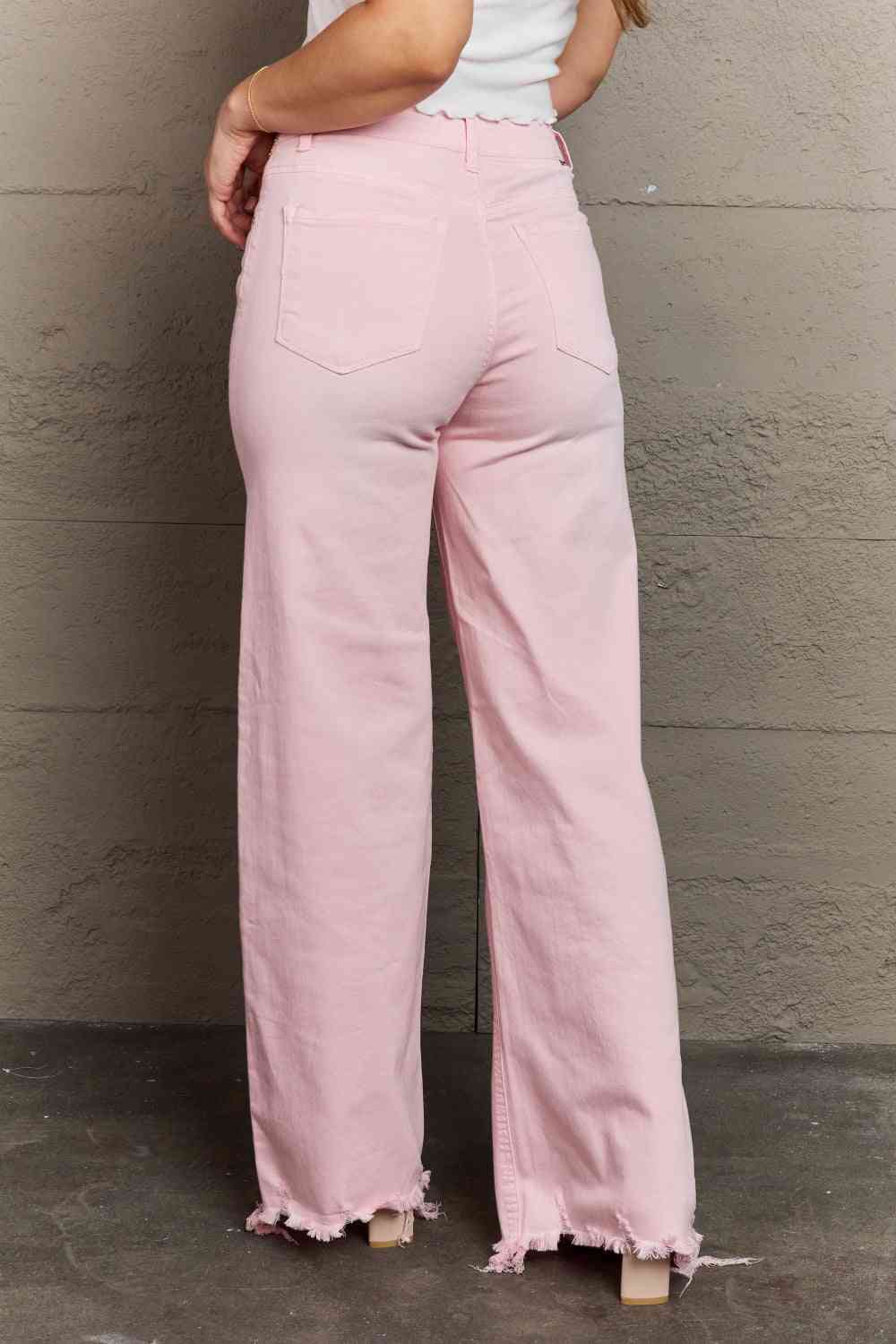 RISEN Raelene High Waist Wide Leg Jeans - PEONIES & LIME