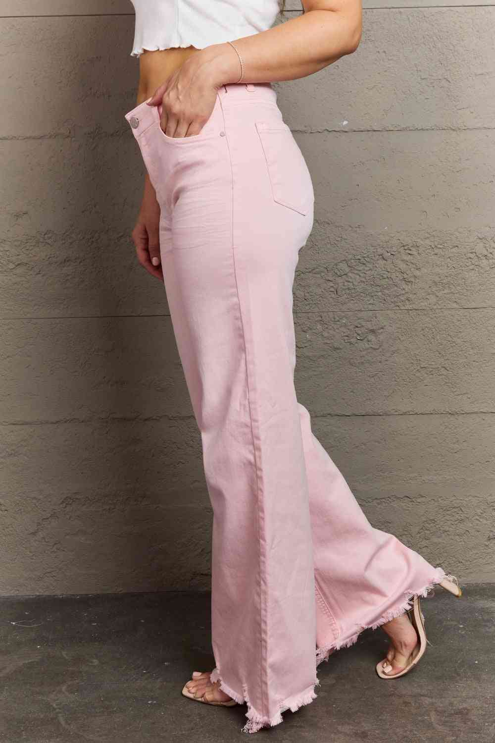 RISEN Raelene High Waist Wide Leg Jeans - PEONIES & LIME