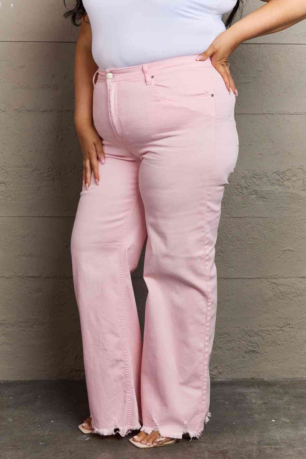 RISEN Raelene High Waist Wide Leg Jeans - PEONIES & LIME
