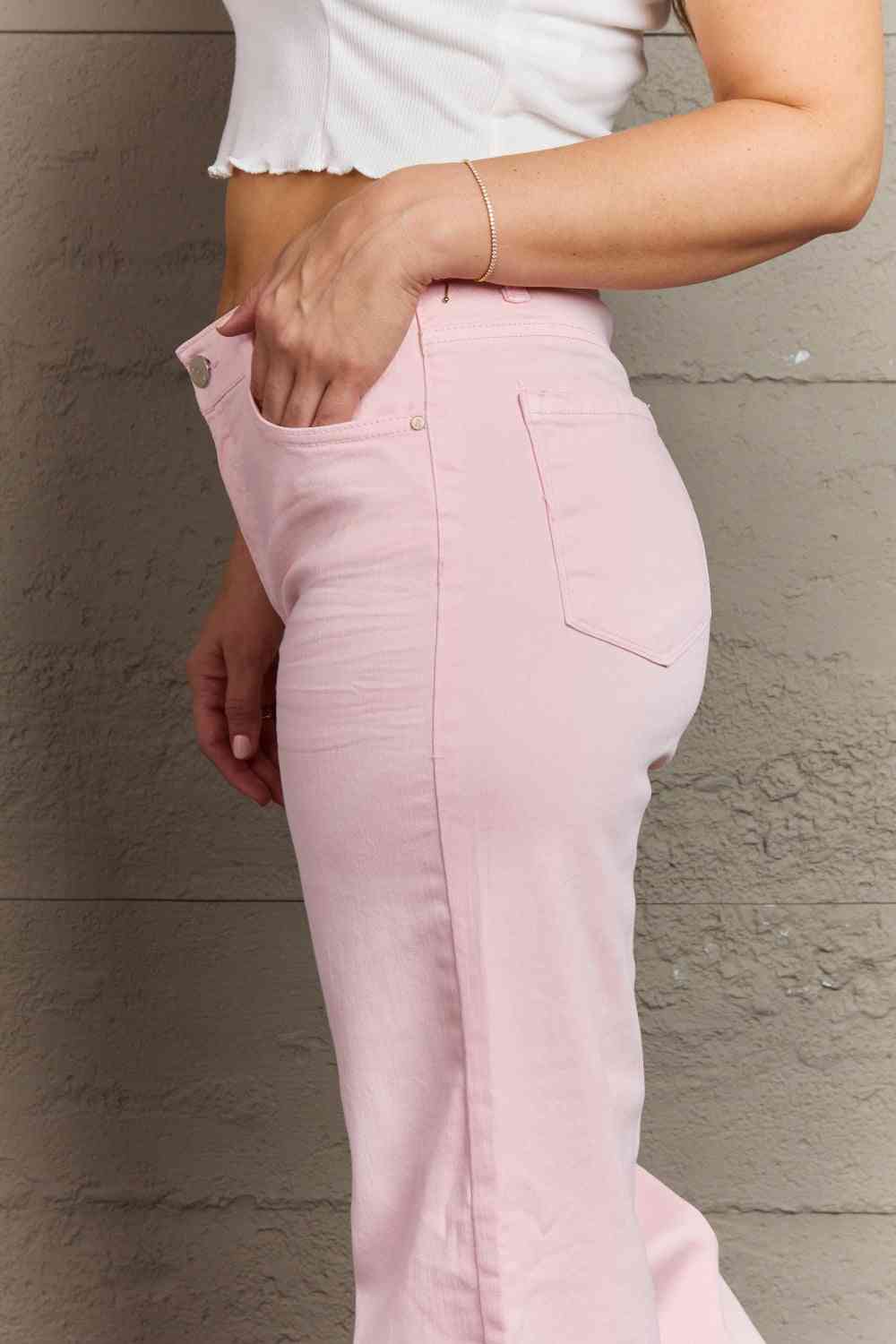 RISEN Raelene High Waist Wide Leg Jeans - PEONIES & LIME