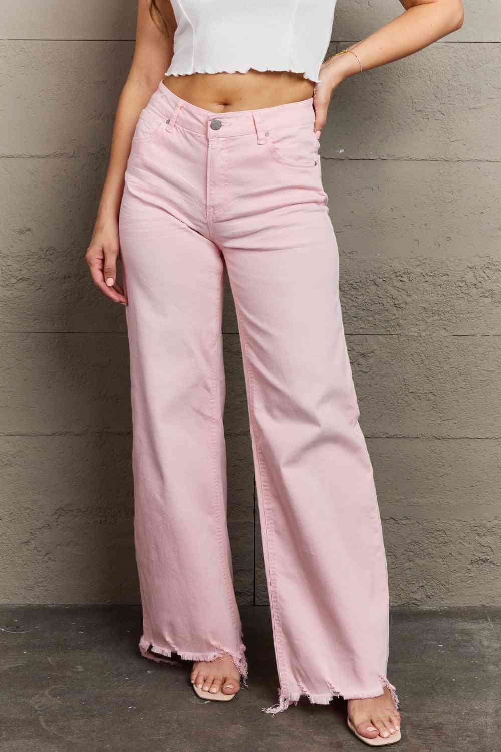 RISEN Raelene High Waist Wide Leg Jeans - PEONIES & LIME