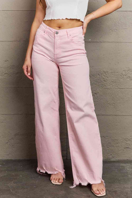 RISEN Raelene High Waist Wide Leg Jeans - PEONIES & LIME
