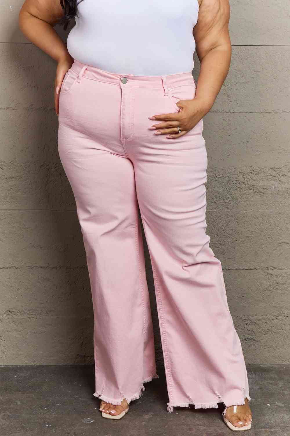 RISEN Raelene High Waist Wide Leg Jeans - PEONIES & LIME