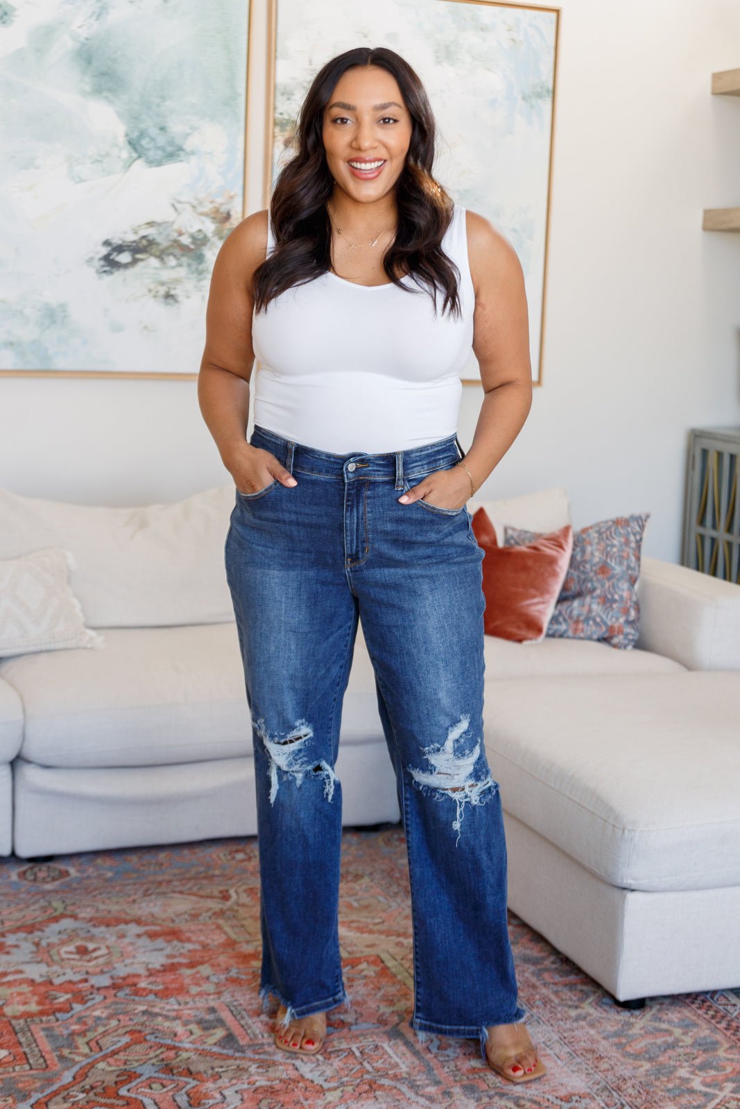 Rose High Rise 90's Straight Jeans in Dark Wash - PEONIES & LIME