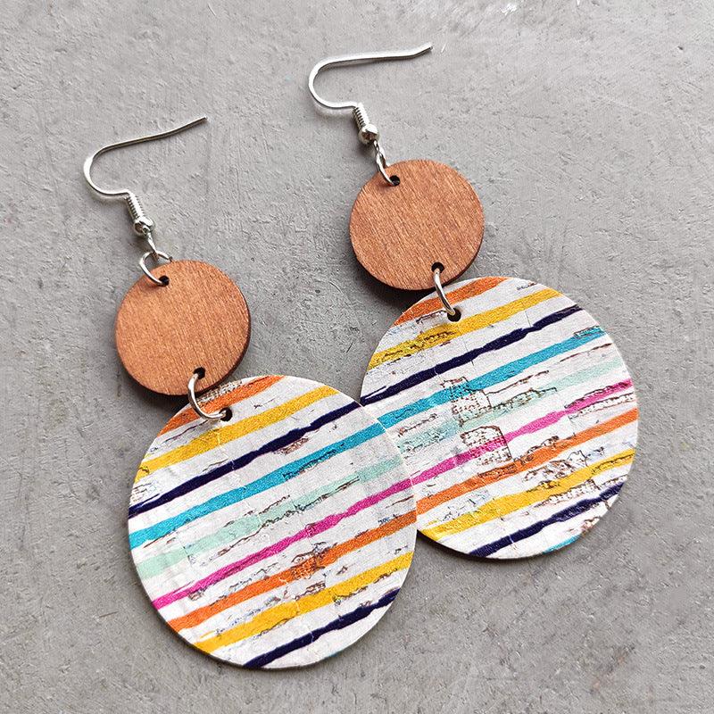 Round Shape Wooden Dangle Earrings - PEONIES & LIME