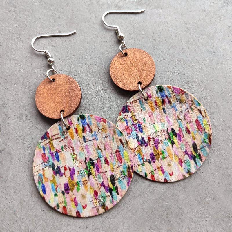 Round Shape Wooden Dangle Earrings - PEONIES & LIME