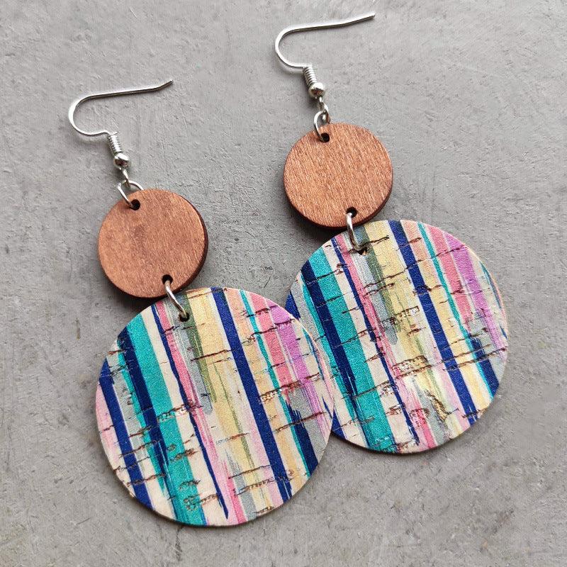 Round Shape Wooden Dangle Earrings - PEONIES & LIME