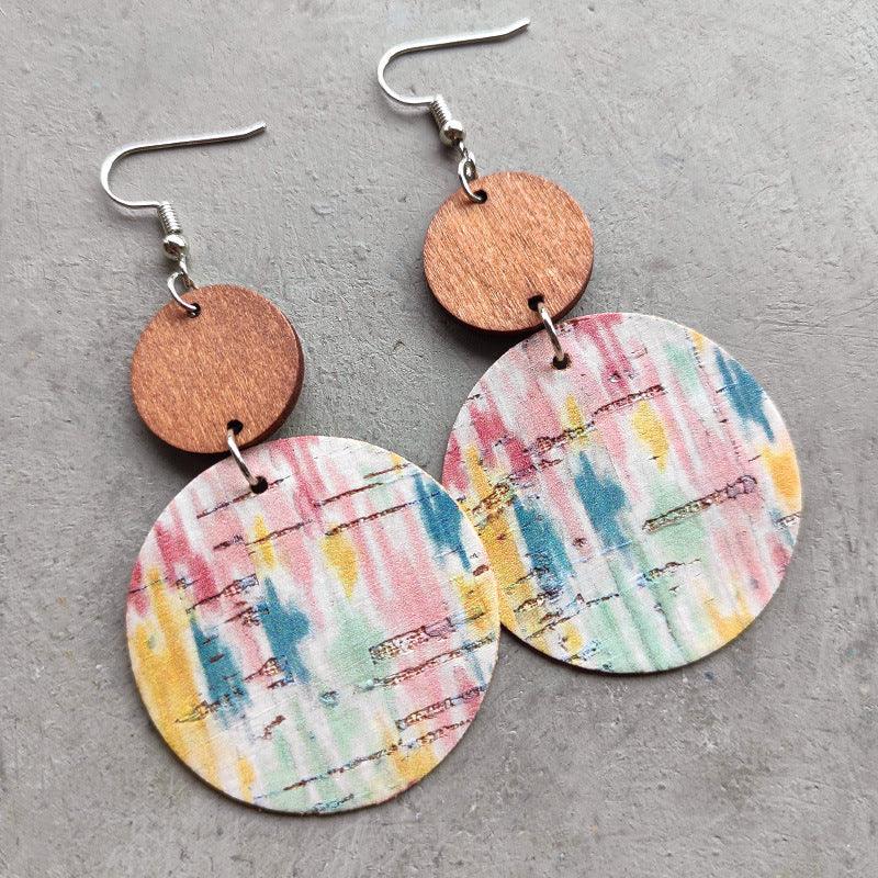 Round Shape Wooden Dangle Earrings - PEONIES & LIME
